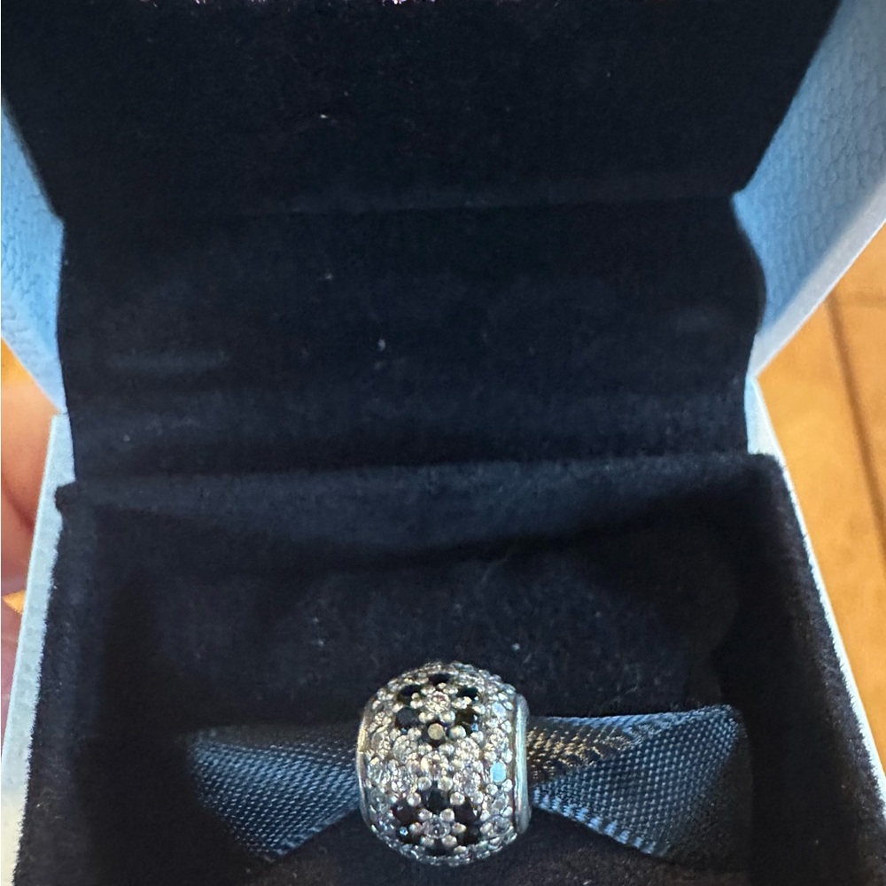 Pandora Silver, white and black crystal Charm Bead